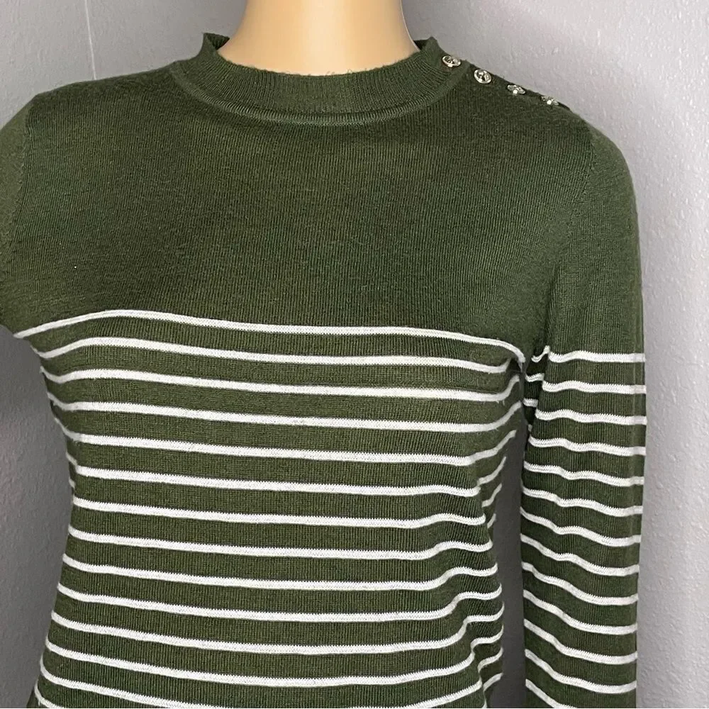 Zara Striped Lightweight Long Sleeve Sweater Green and White Size Small
